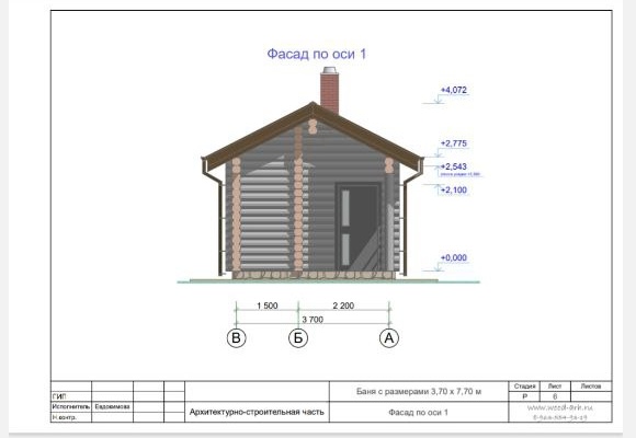 Проектный фасад и размеры бани
